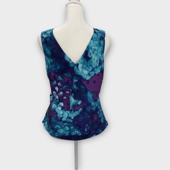 Calvin Klein V-neck Sleeveless Blouse in Multi-Color Watercolor Print Women’s XS - Picture 4 of 9